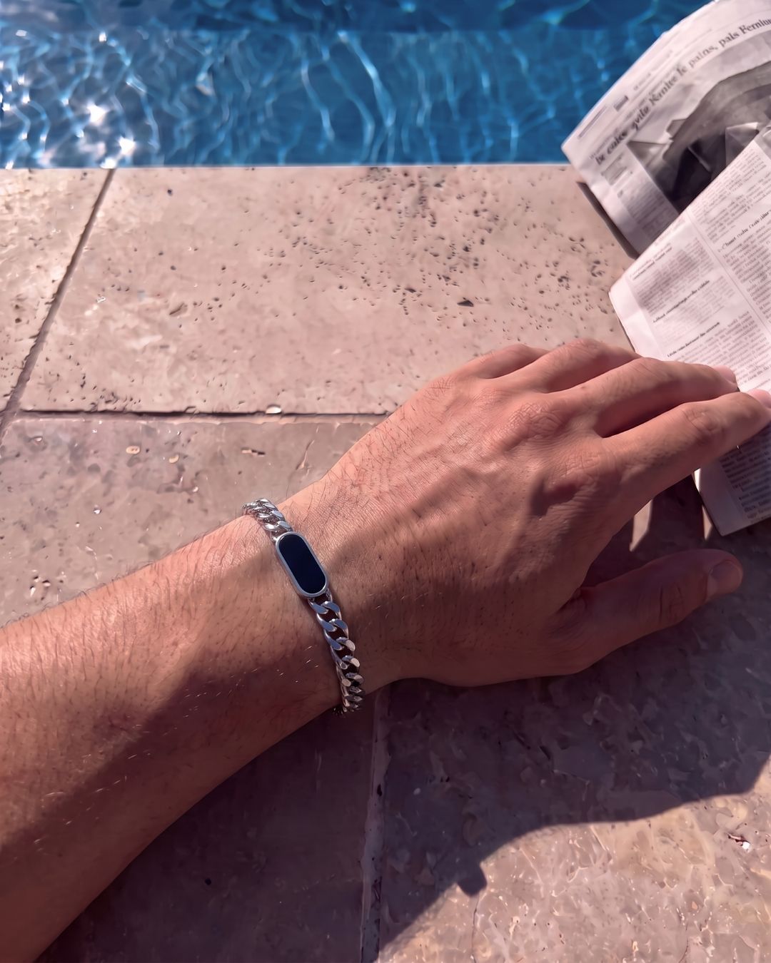 Men’s Black Inlay Cuban Chain Bracelet, Adjustable Stainless Steel