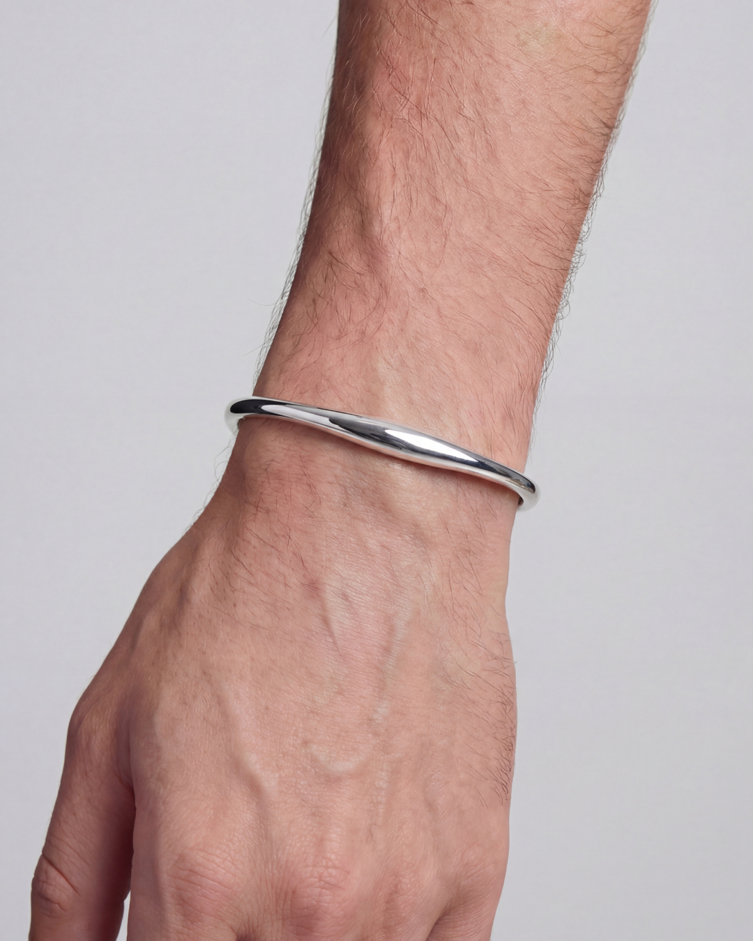 Men’s Slim Wave Adjustable Open Cuff Bracelet, Silver-Plated