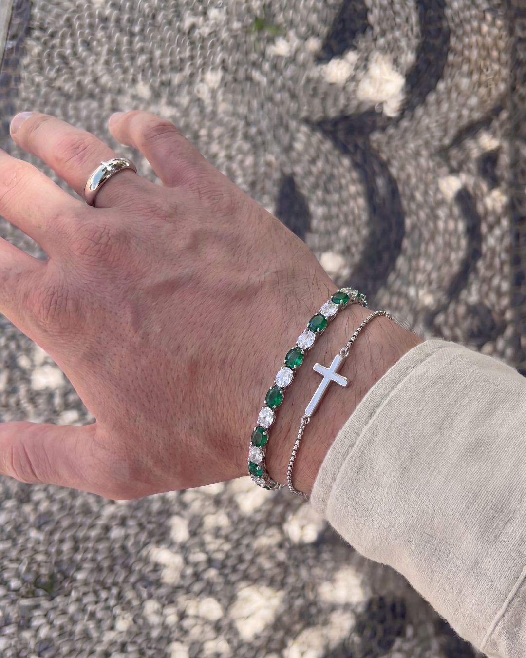 Green and Clear Oval Zirconia Bracelet, Adjustable — Zafiro