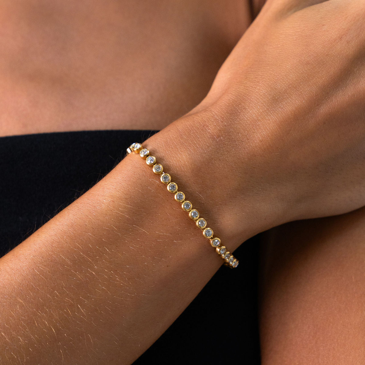 Round Zircon Tennis Bracelet, 17 cm, Steel