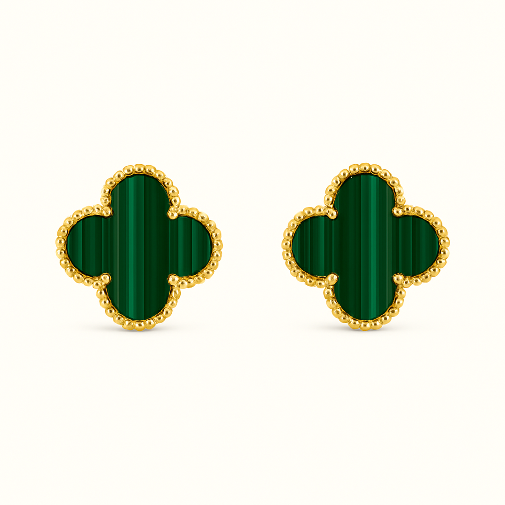 Green Clover Necklace Bracelet Earrings Set