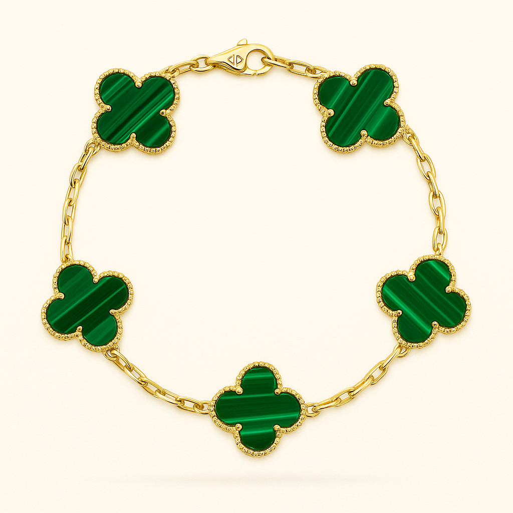 Green Clover Necklace Bracelet Earrings Set