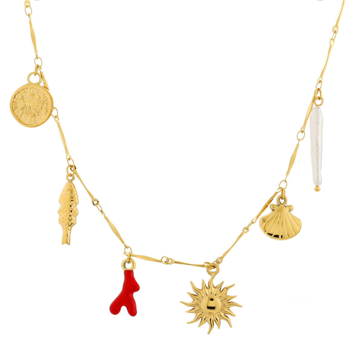 Coastal Charm Necklace with Freshwater Pearl