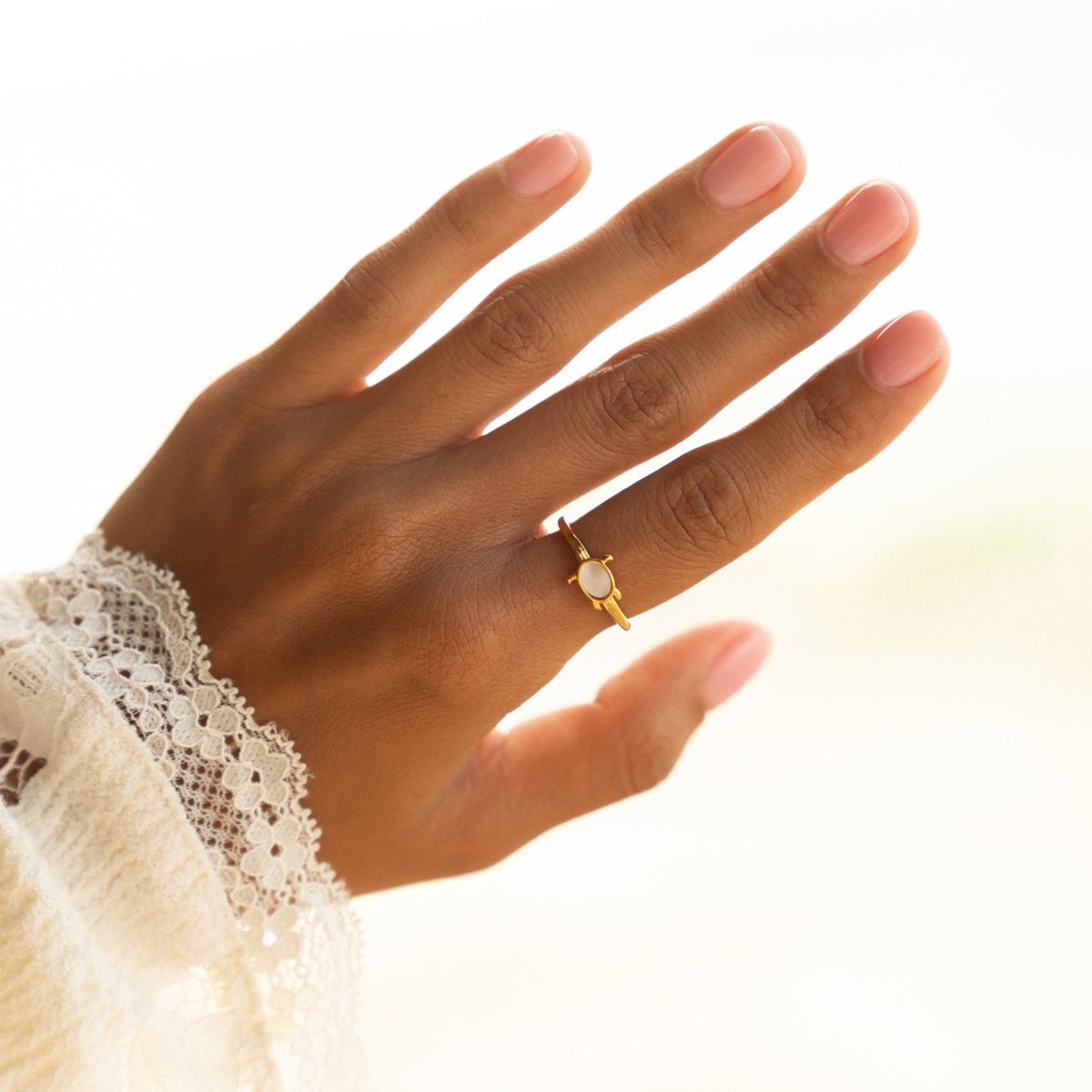 Mother of Pearl Sea Turtle Ring, Steel