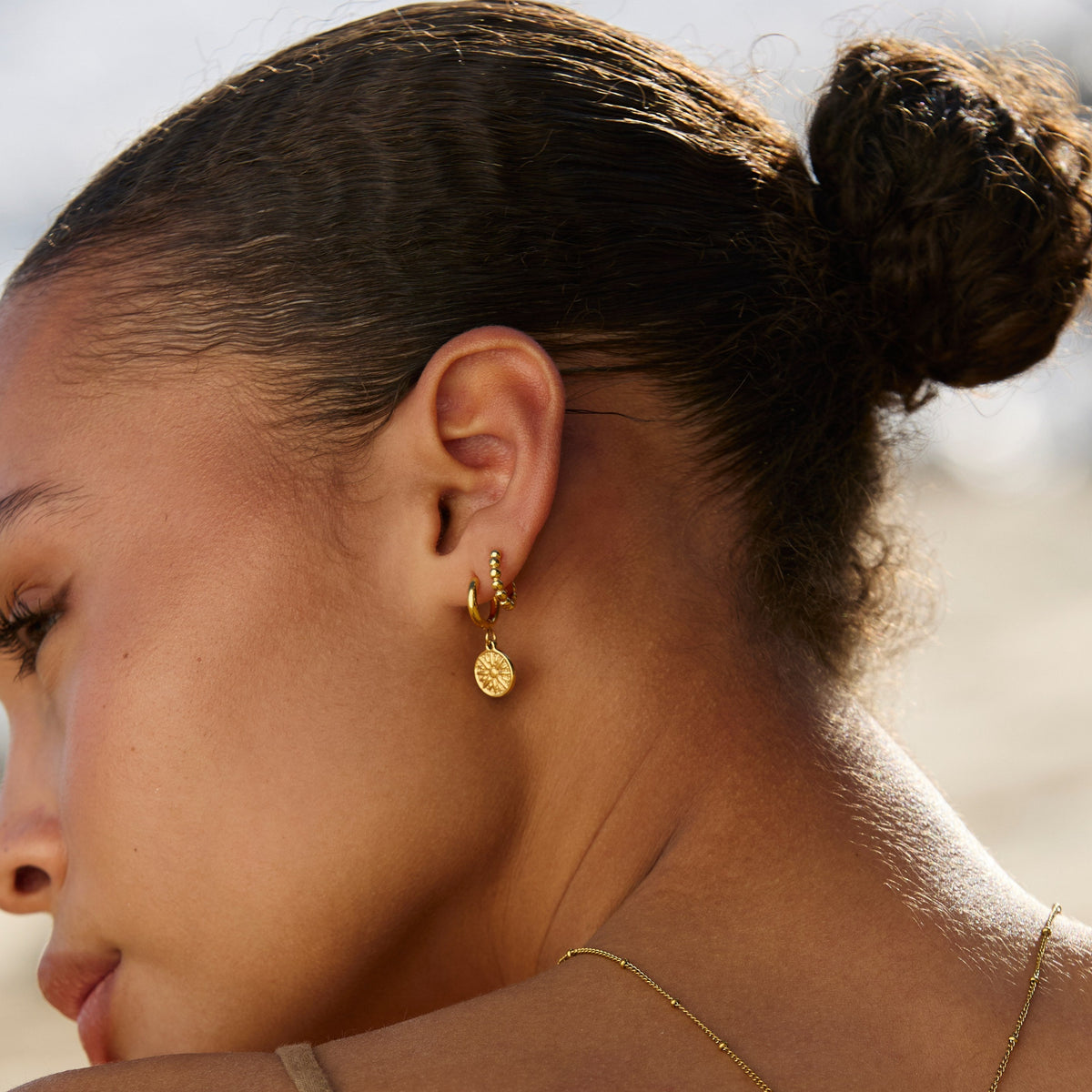 Beaded Edge Hoop Earrings, 9 mm