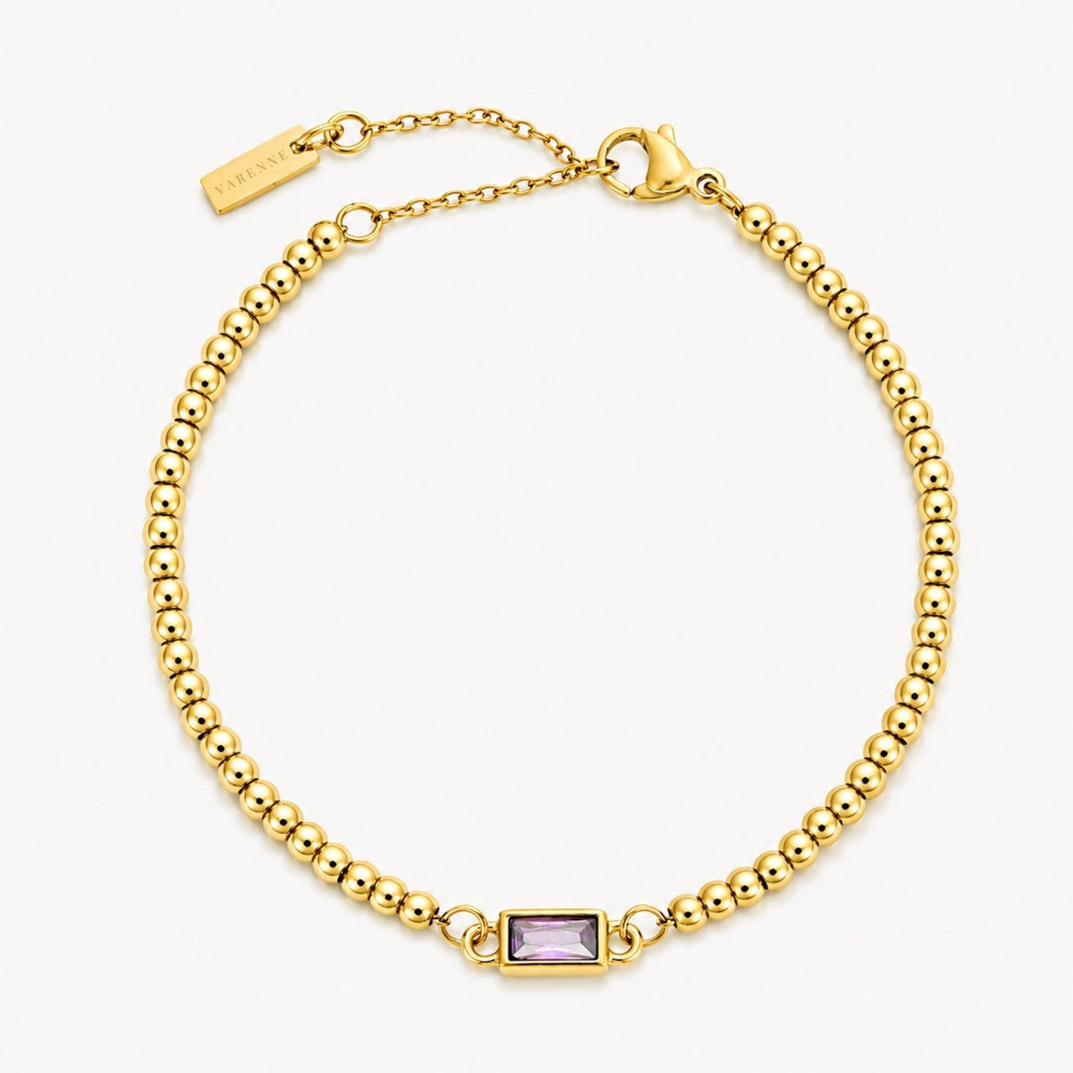 Birthstone-Color Zircon Beaded Bracelet, Gold PVD Steel