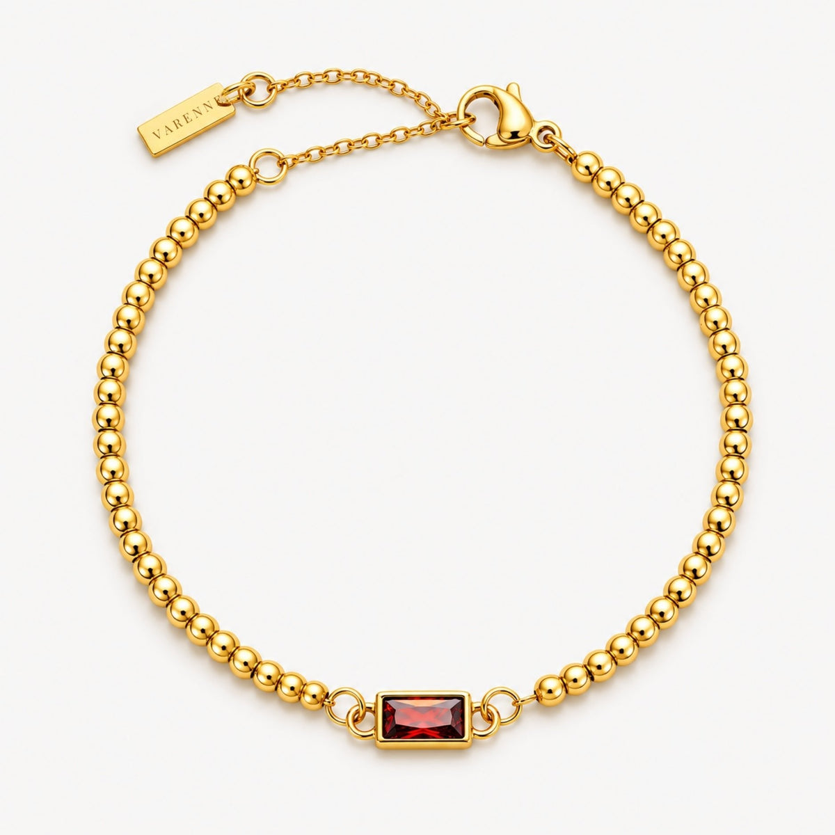 Birthstone-Color Zircon Beaded Bracelet, Gold PVD Steel