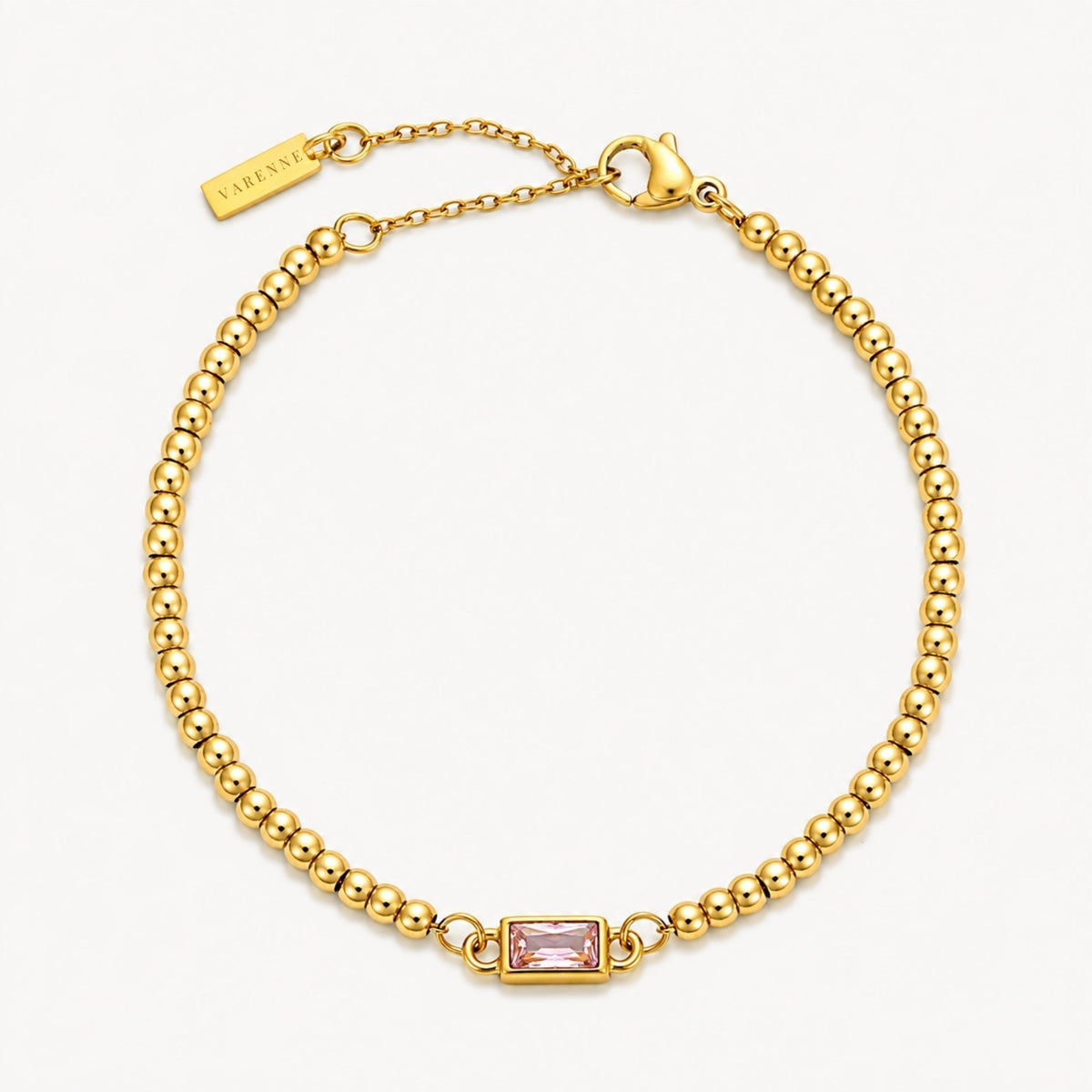 Birthstone-Color Zircon Beaded Bracelet, Gold PVD Steel