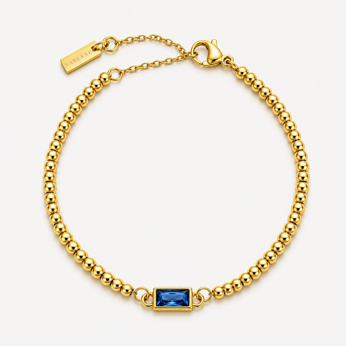 Birthstone-Color Zircon Beaded Bracelet, Gold PVD Steel
