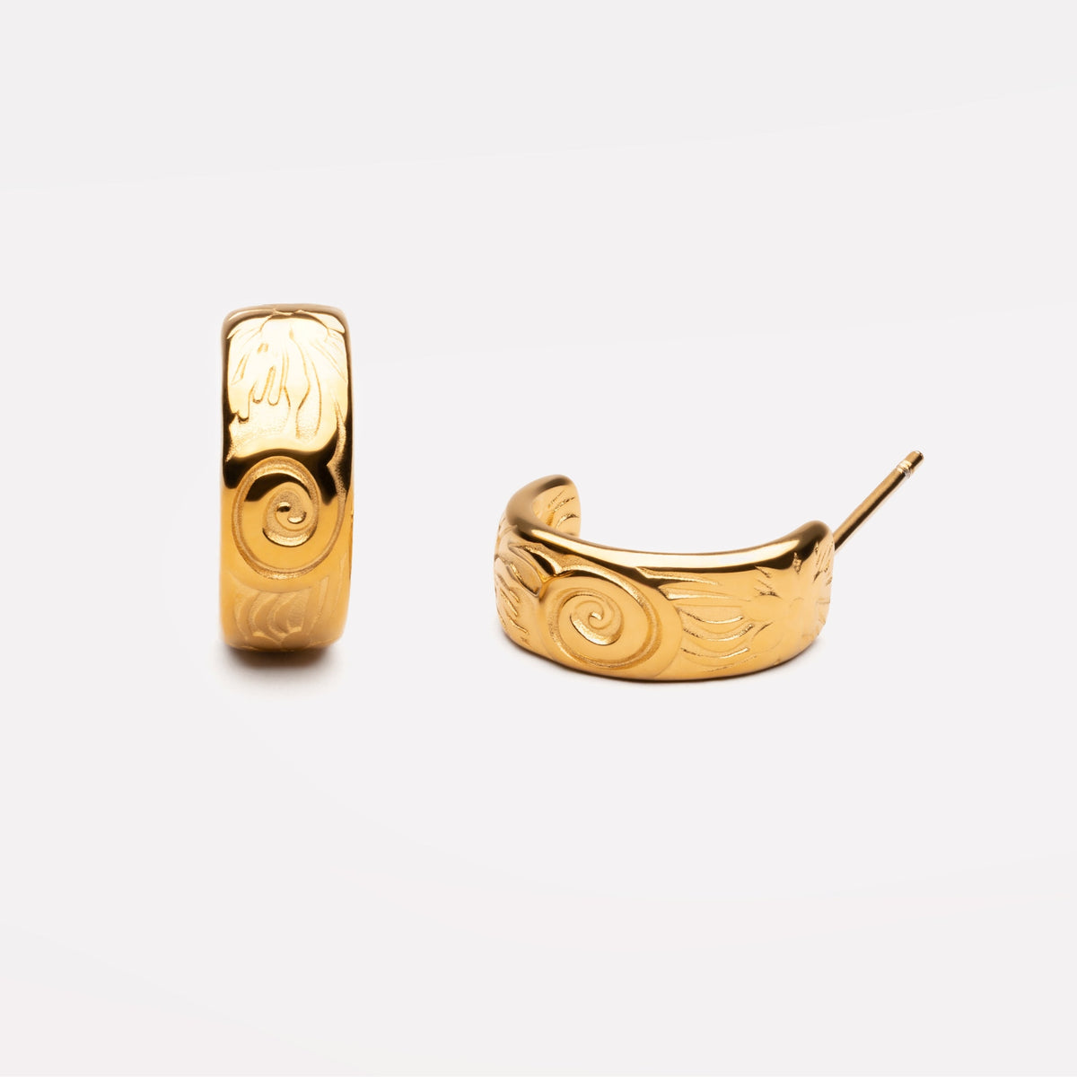 Engraved Floral Half-Hoop Stud Earrings — Bloom