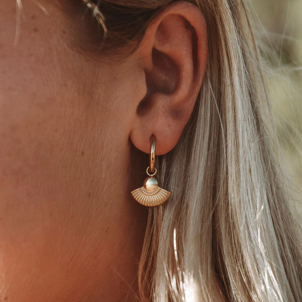 Fan Charm Hoop Earrings, 17 mm — Boho