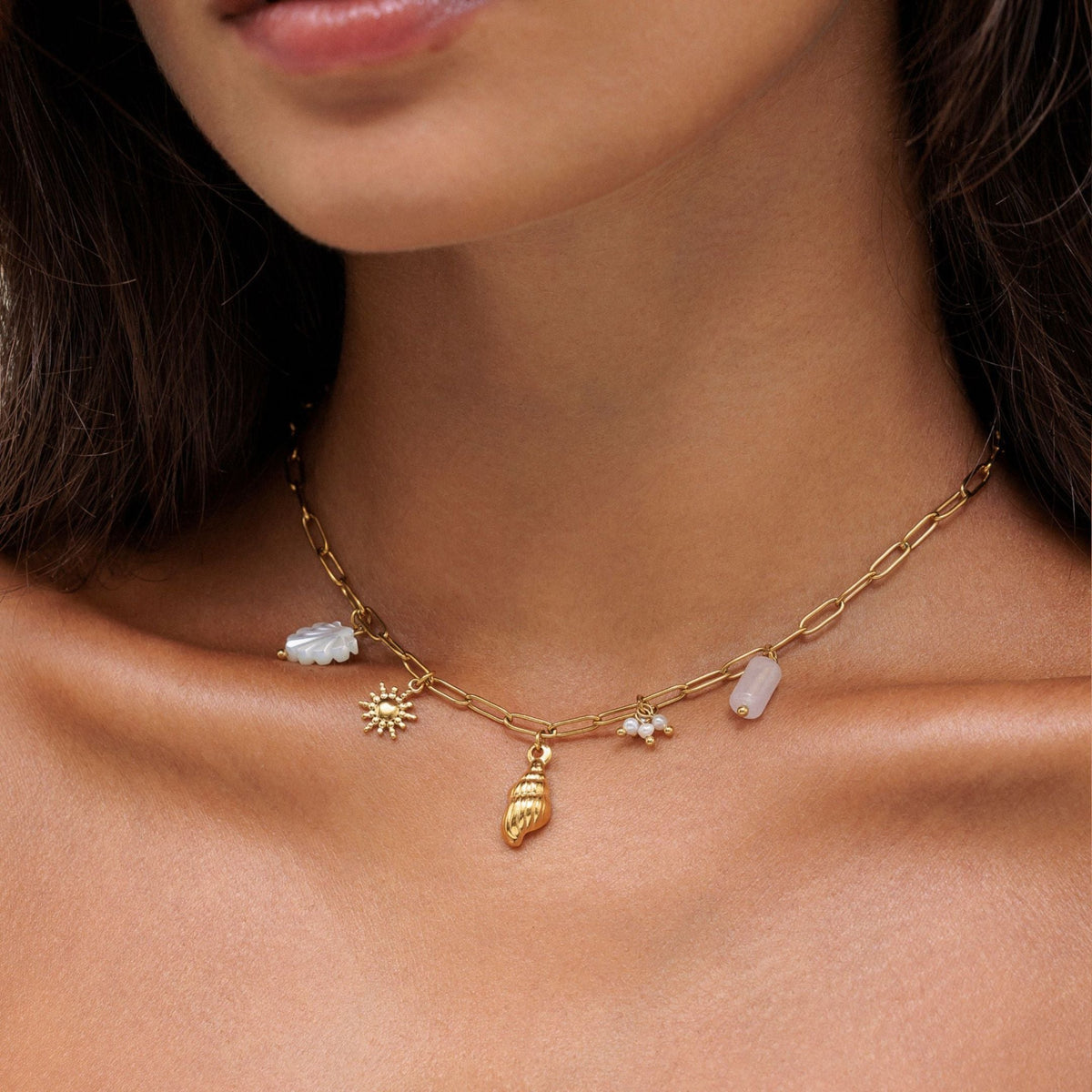 Shell Sun and Pearl Charm Necklace — Capri