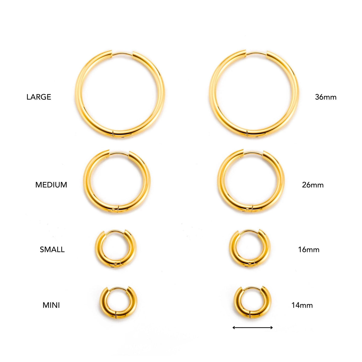 Classic Thick Hoop Earrings, 14–36 mm, Steel