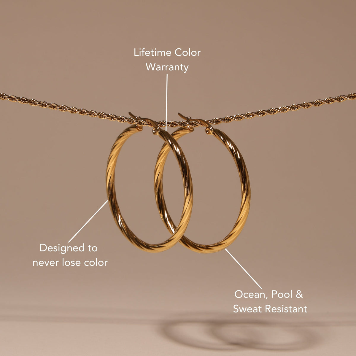 Large Twisted Hoop Earrings, 40 mm