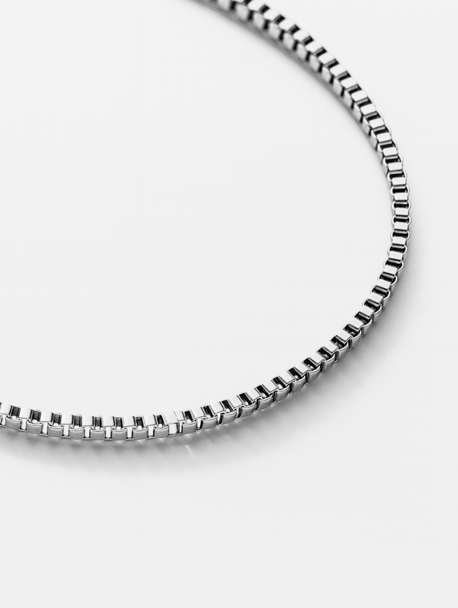 Men’s Box Chain Bracelet, Platinum-Plated Steel, Adjustable