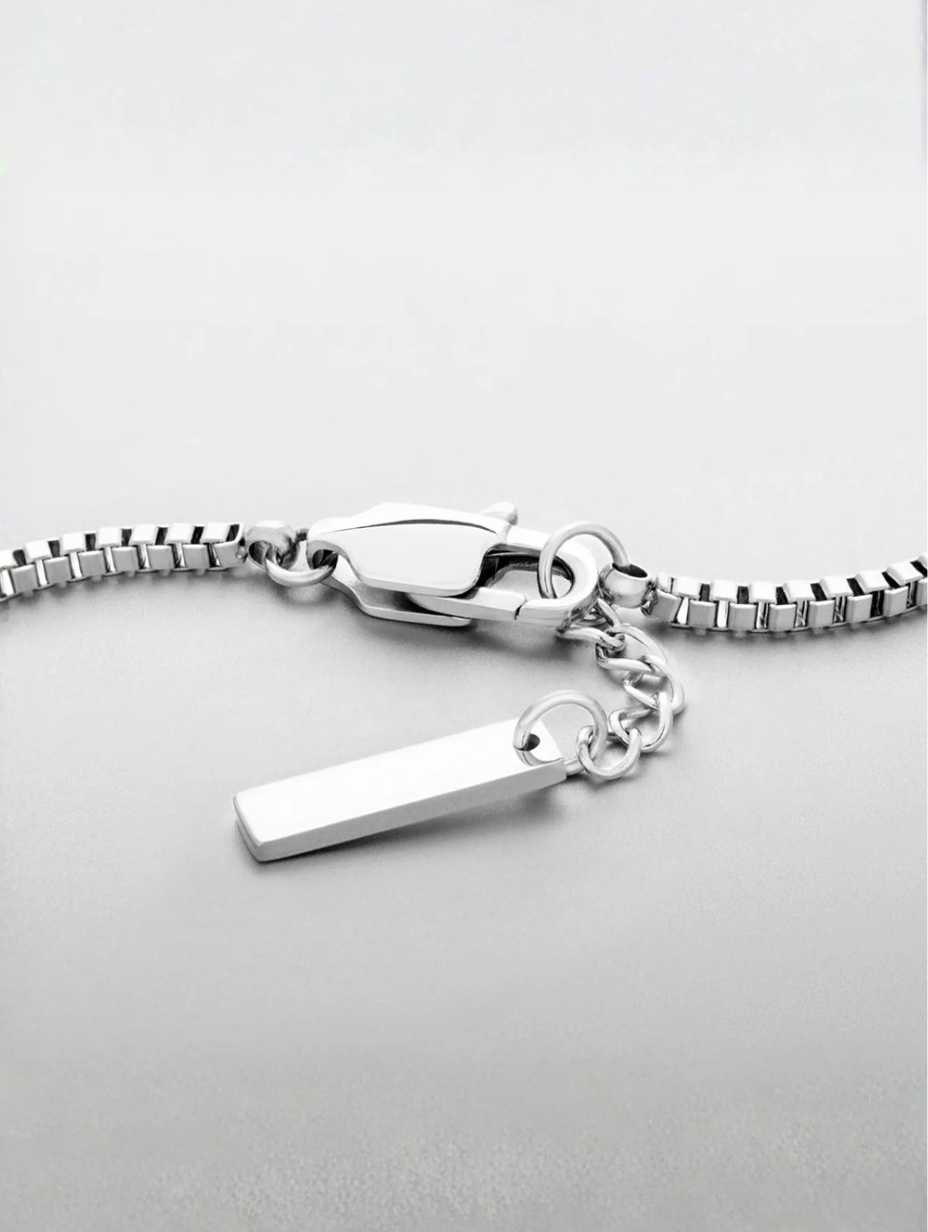 Men’s Box Chain Bracelet, Platinum-Plated Steel, Adjustable