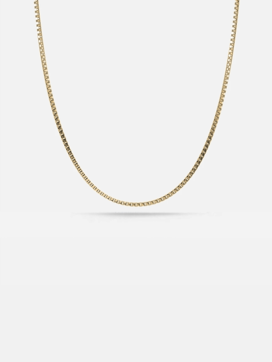 Men’s Square-Link Box Necklace, 55 cm, 18K Gold-Plated Steel