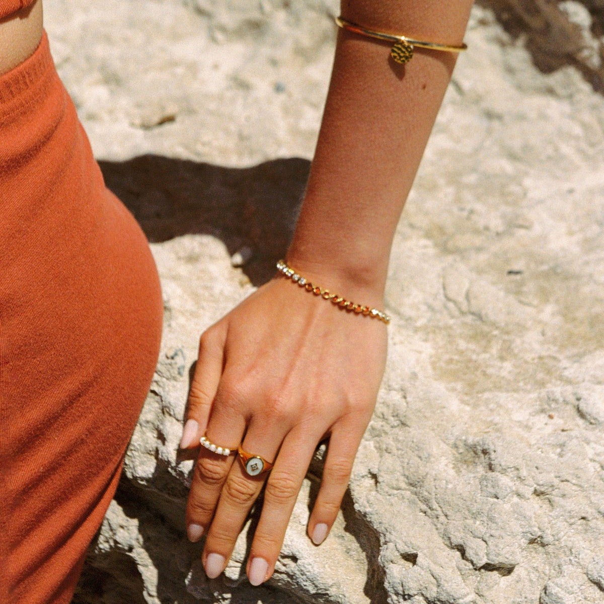 Red Zircon Tennis Bracelet, Gold PVD Steel — Cherry