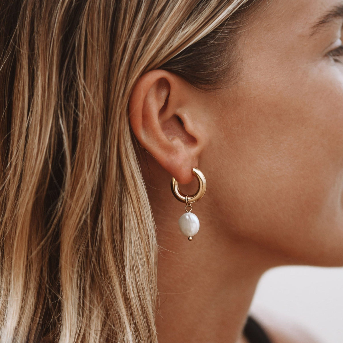 Chunky Freshwater Pearl Hoop Earrings, 18 mm