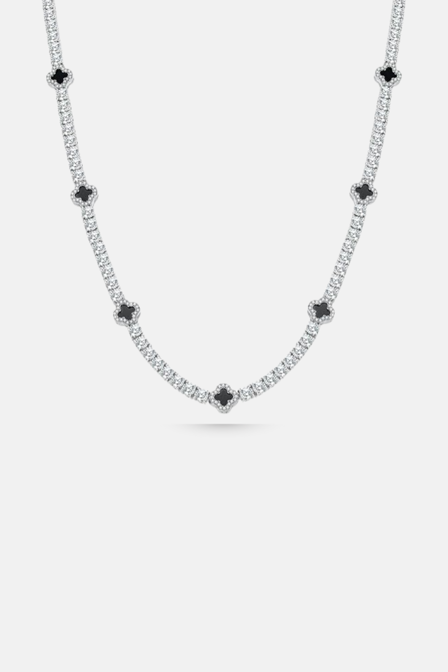 Black Clover Tennis Necklace, Silver-Plated