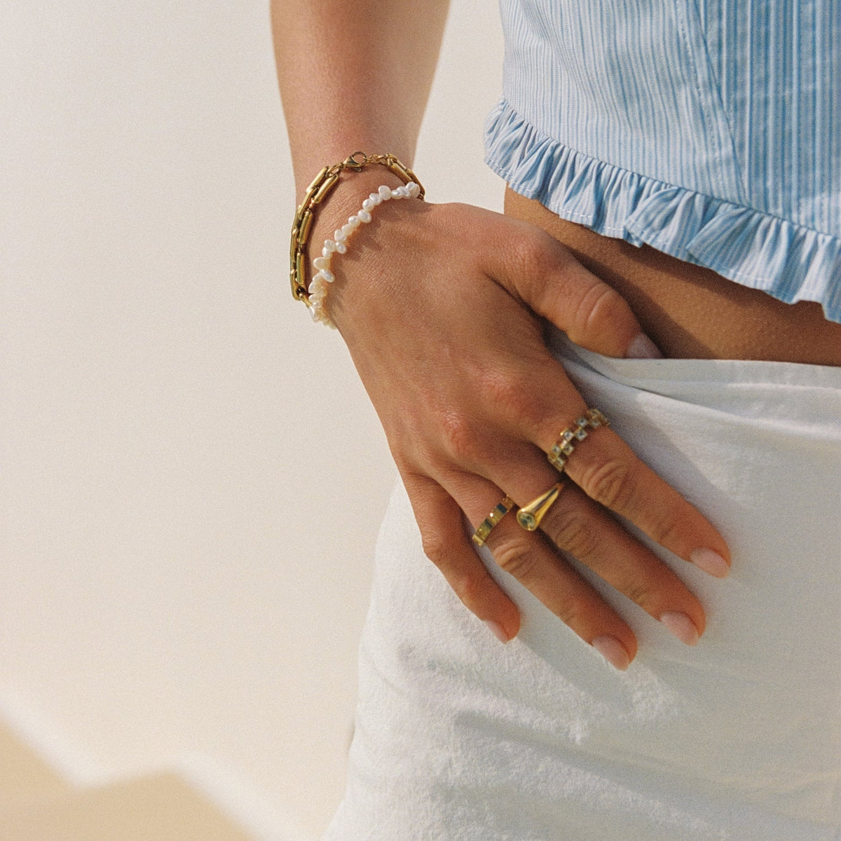 Geometric Zircon Band Ring, Gold PVD Steel — Mosaic