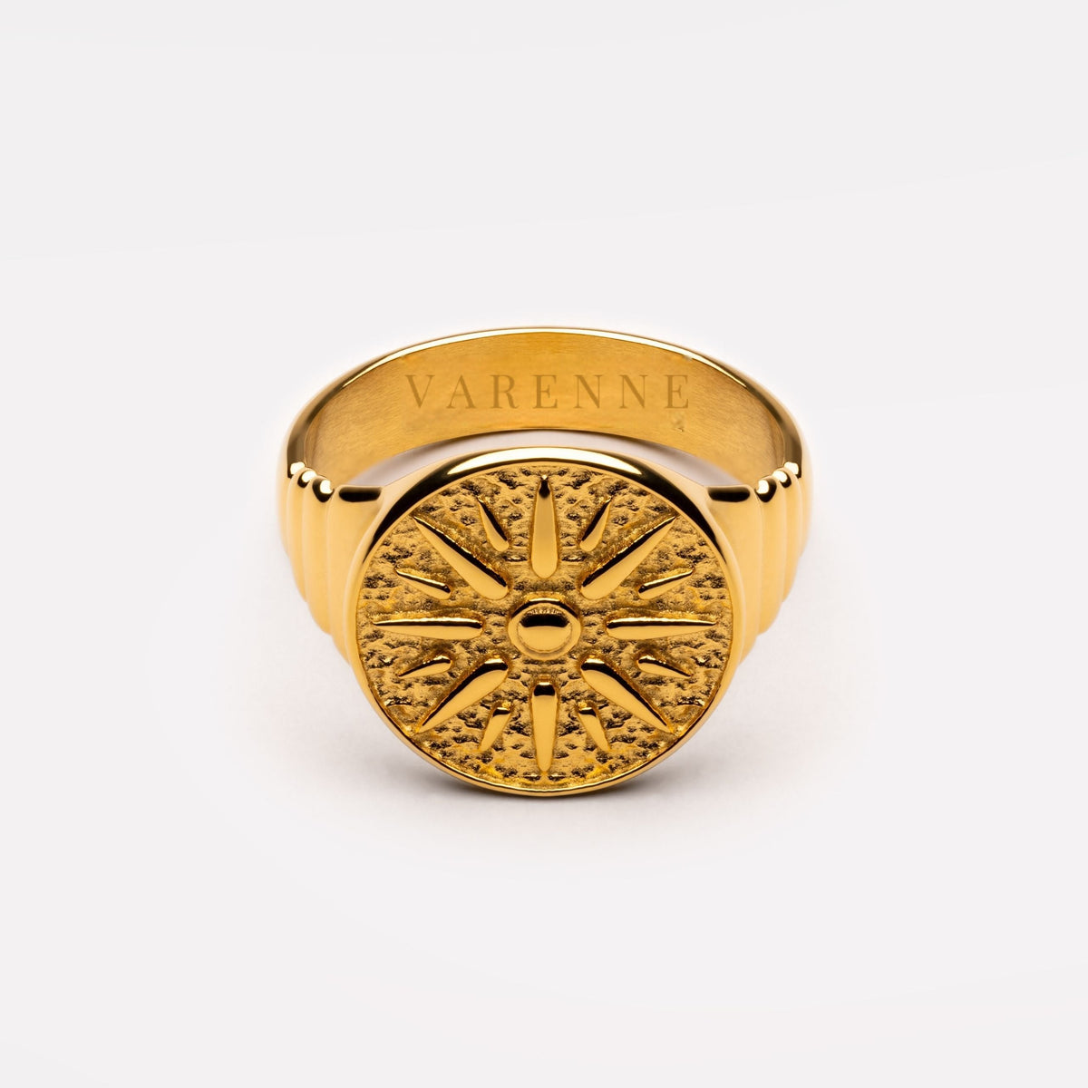 Engraved Sun Disc Signet Ring, Steel