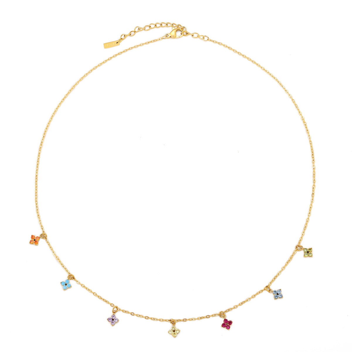 Multicolor Zircon Flower Charm Necklace