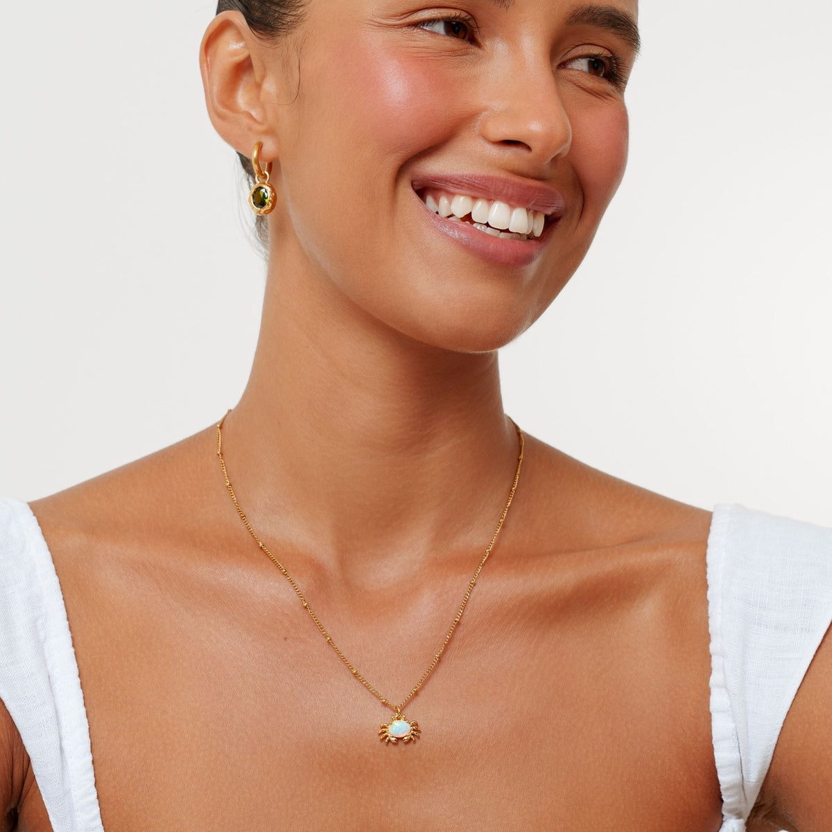 Opal Crab Pendant Necklace, Stainless Steel