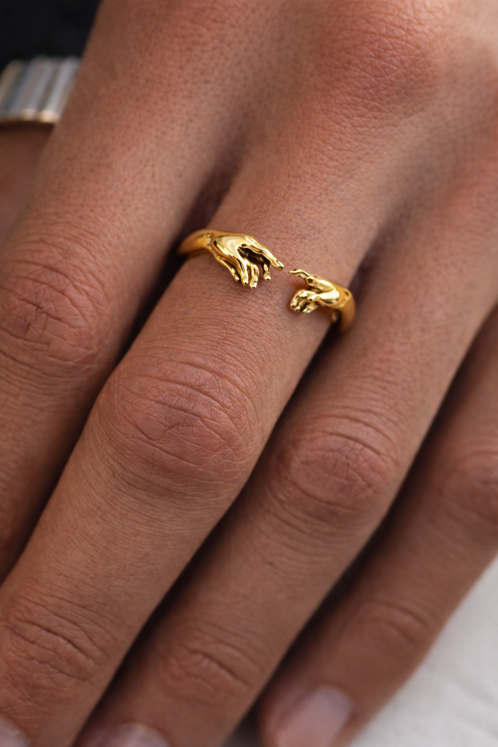 Creation of Adam Adjustable Hands Ring, Gold-Plated