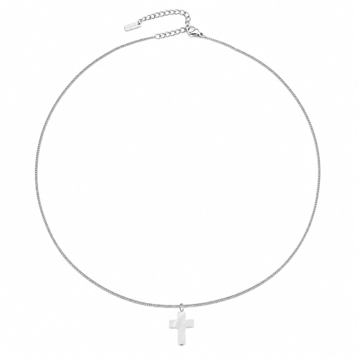 Mother-of-Pearl Cross Necklace, Stainless Steel