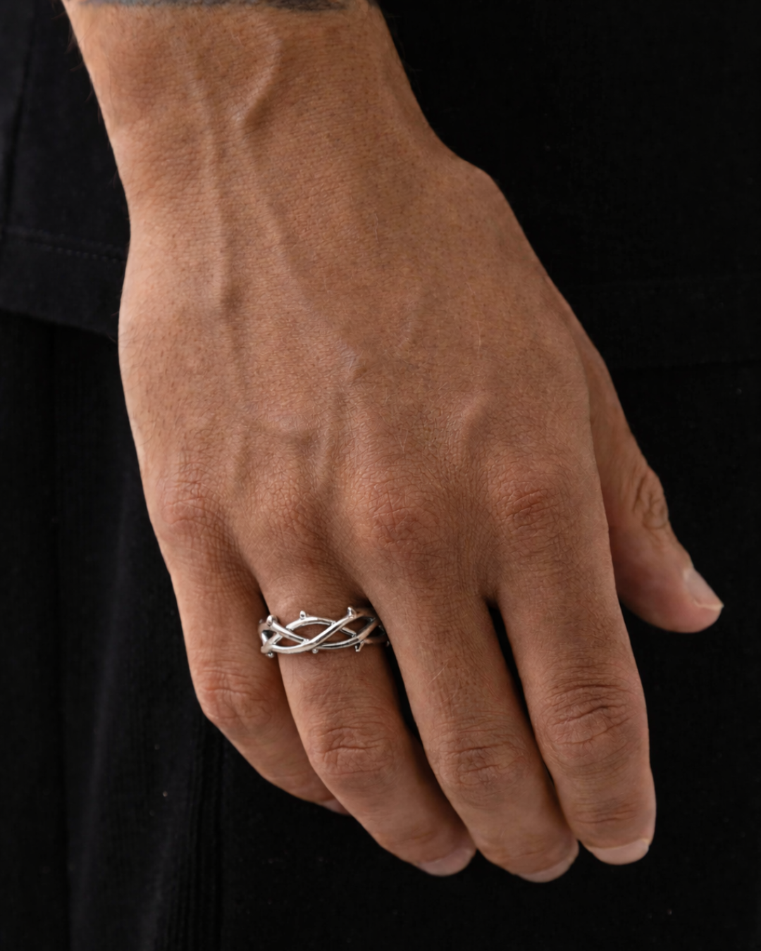 Crown of Thorns Openwork Ring, Silver-Tone Stainless Steel