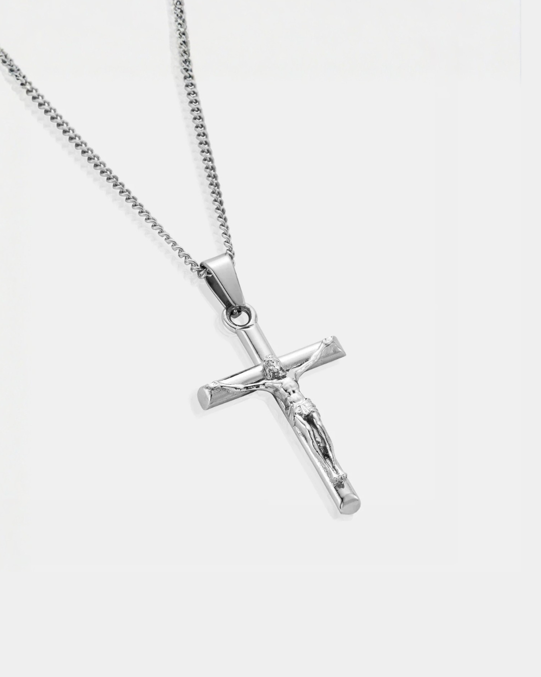 Men’s Crucifix Pendant Rope Necklace, Silver-Tone Steel