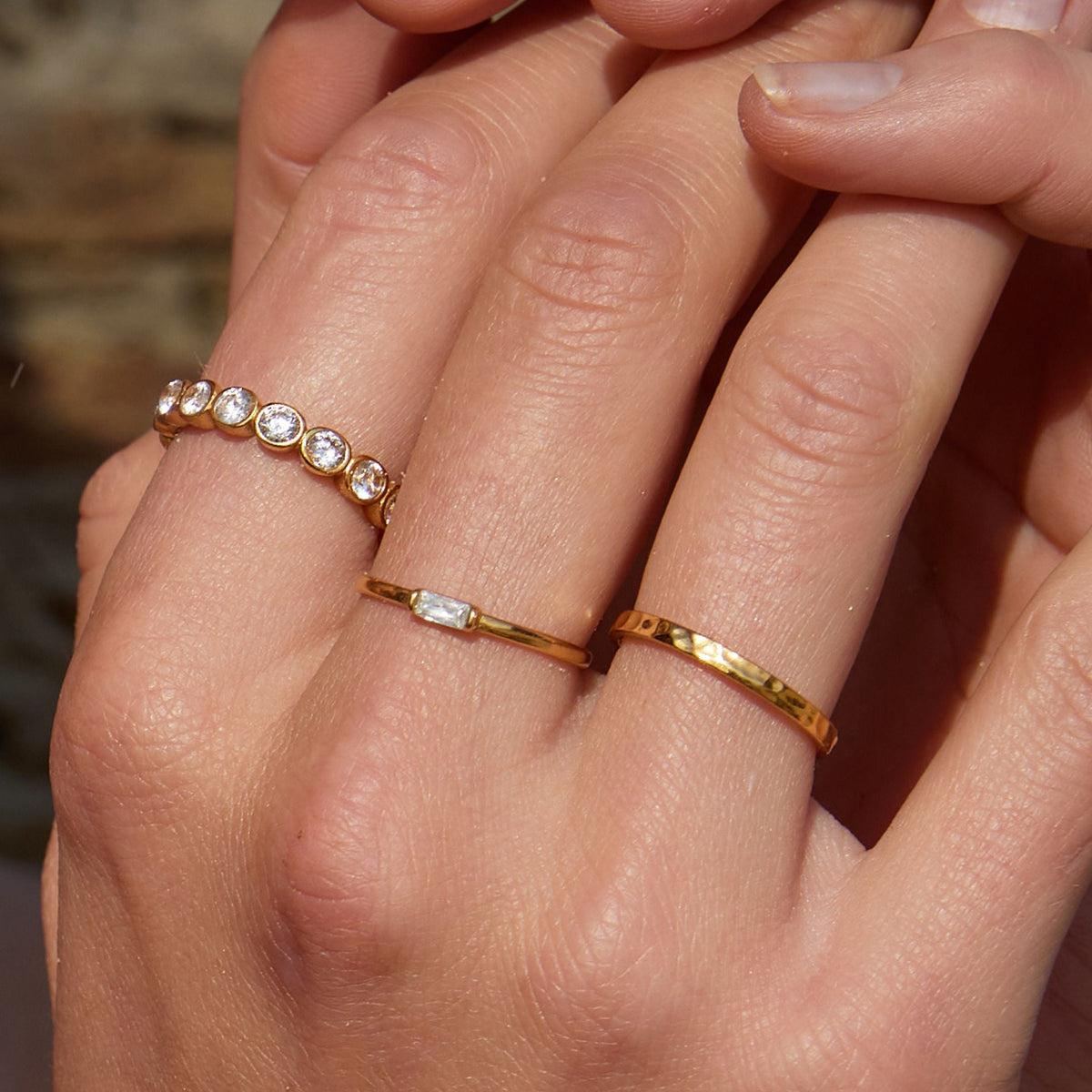 Beaded Zircon Eternity Band Ring, Stainless Steel