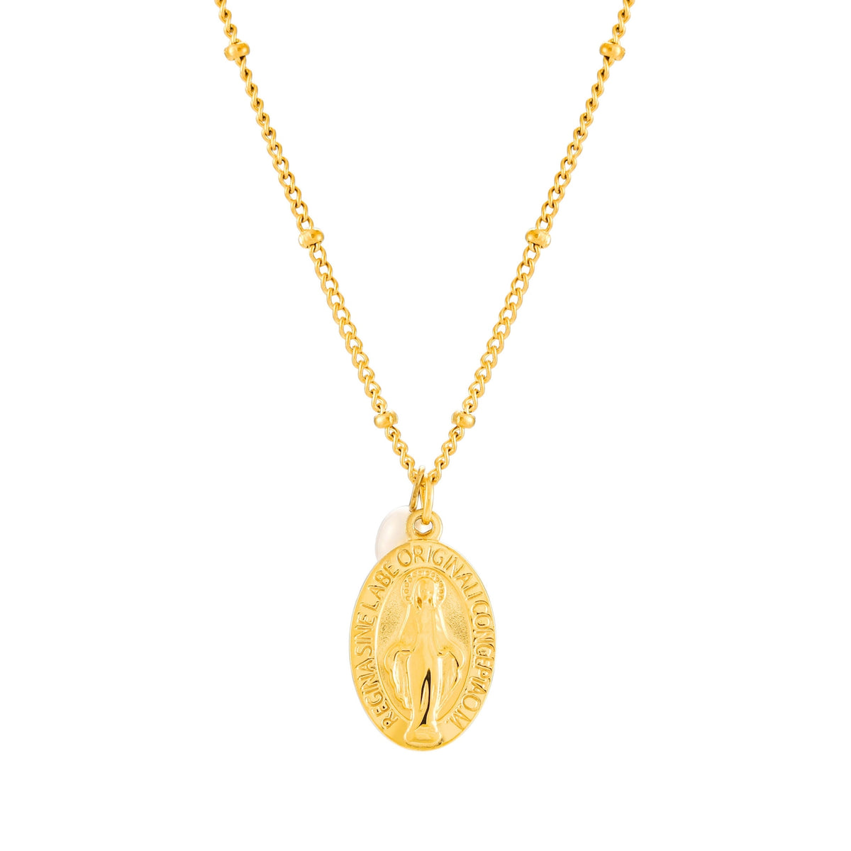 Oval Devotional Medal and Pearl Necklace — Faith