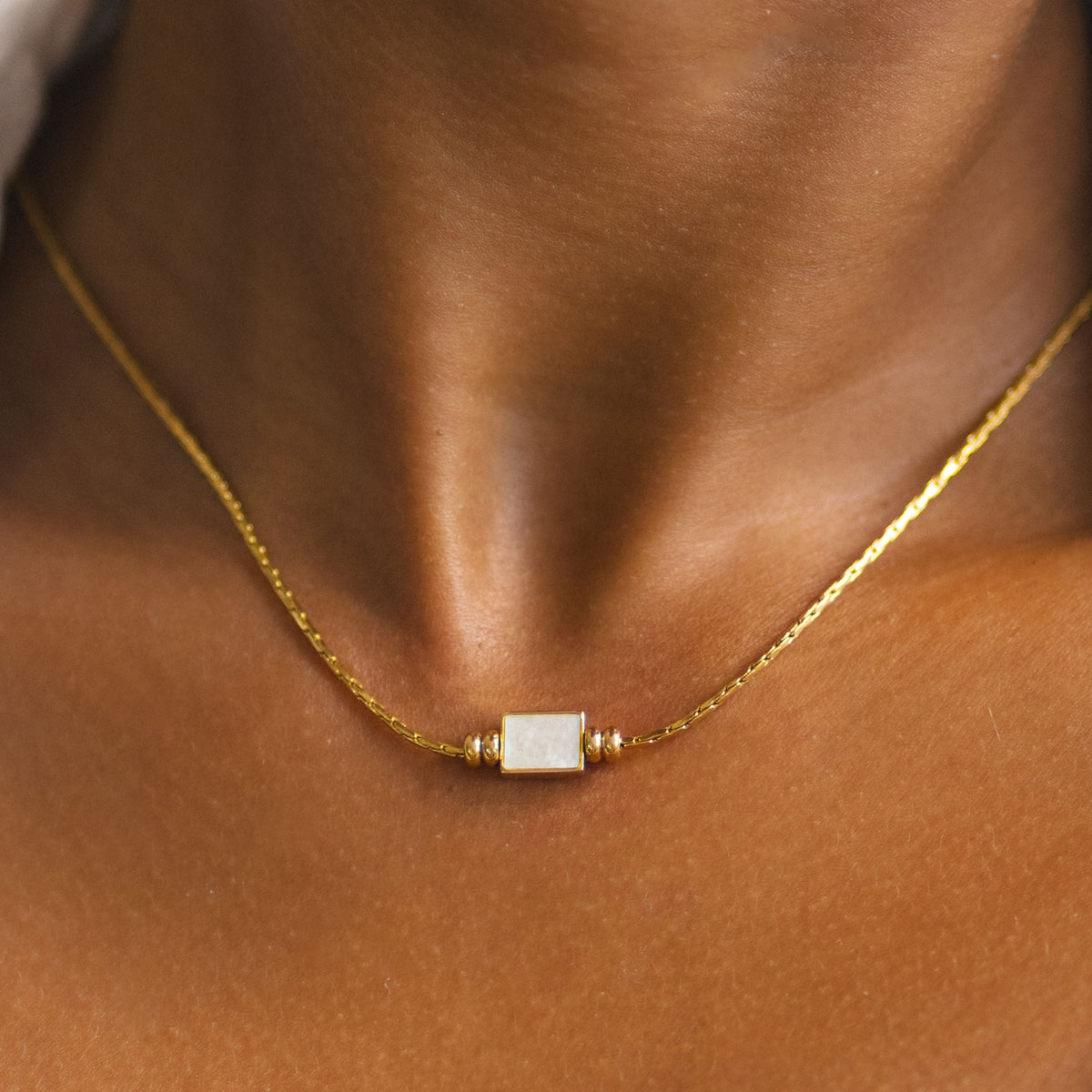 Mother-of-Pearl Pendant Necklace, Stainless Steel — Lune