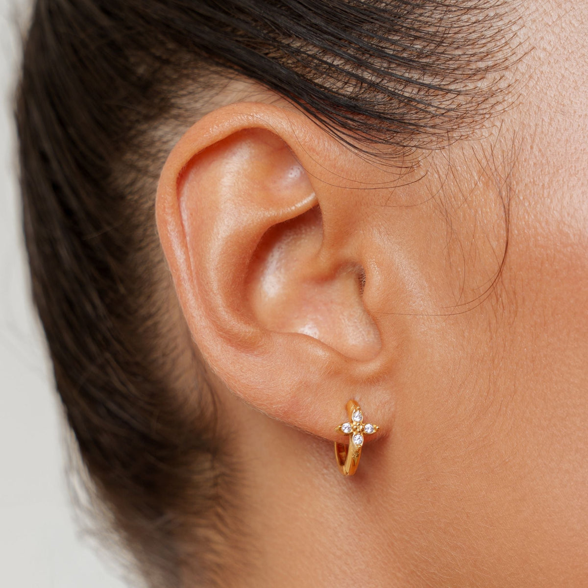 Daisy Zircon Huggie Hoop Earrings, Steel