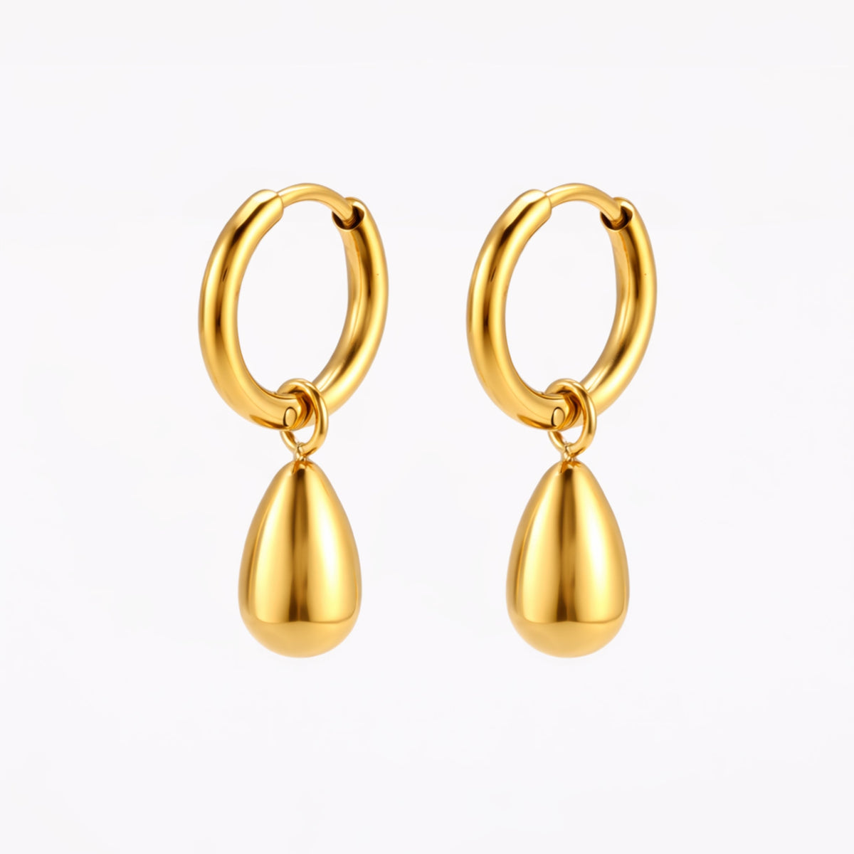 Teardrop Charm Huggie Hoop Earrings, Steel