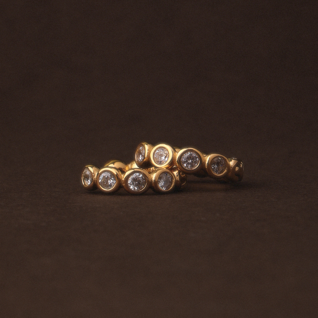 Beaded White Stone Huggie Earrings, 10 mm