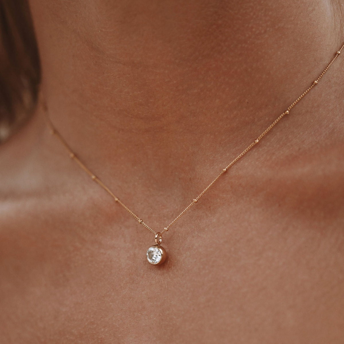 Round CZ Birthstone Necklace, 9 mm