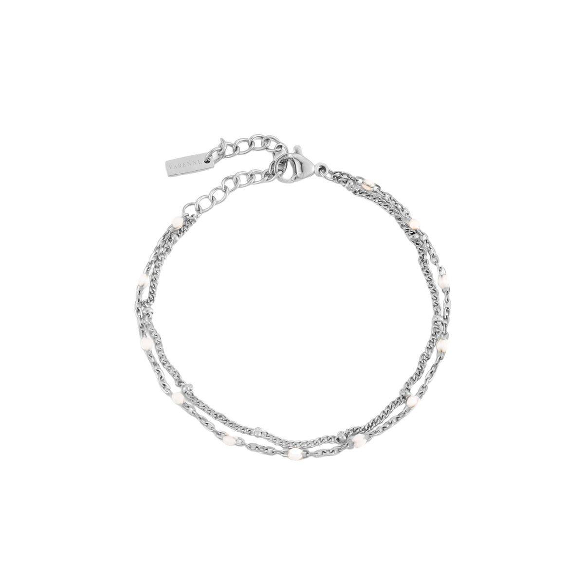White Enamel Double Chain Bracelet, 16 cm