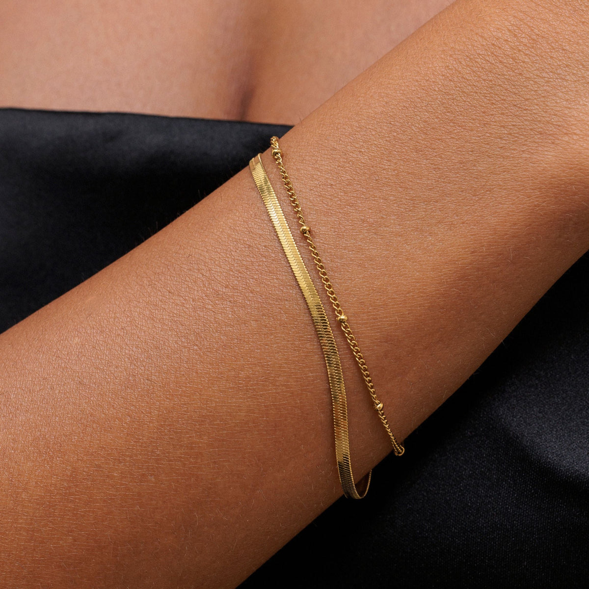 Herringbone and Beaded Layered Bracelet