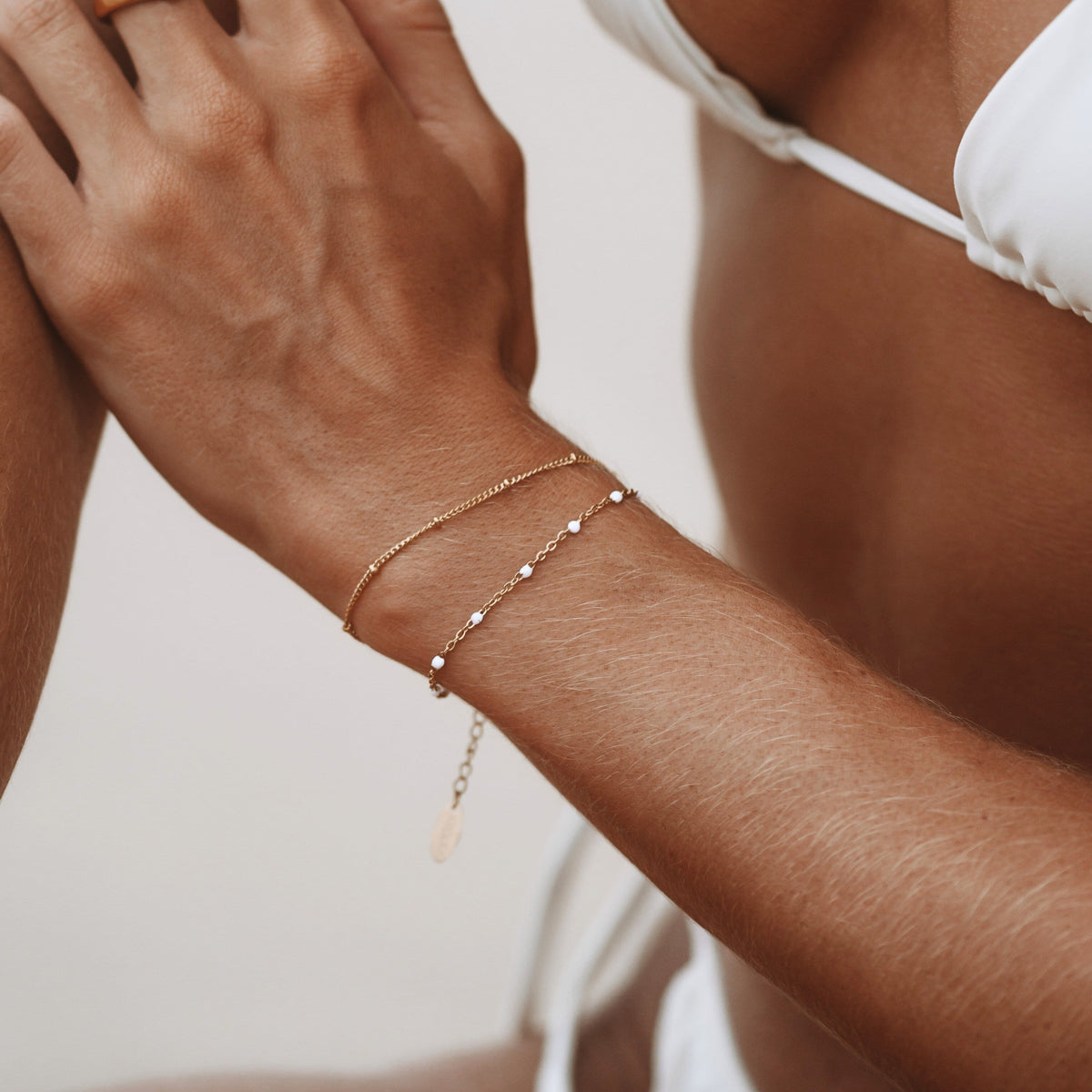 White Enamel Double Chain Bracelet, 16 cm