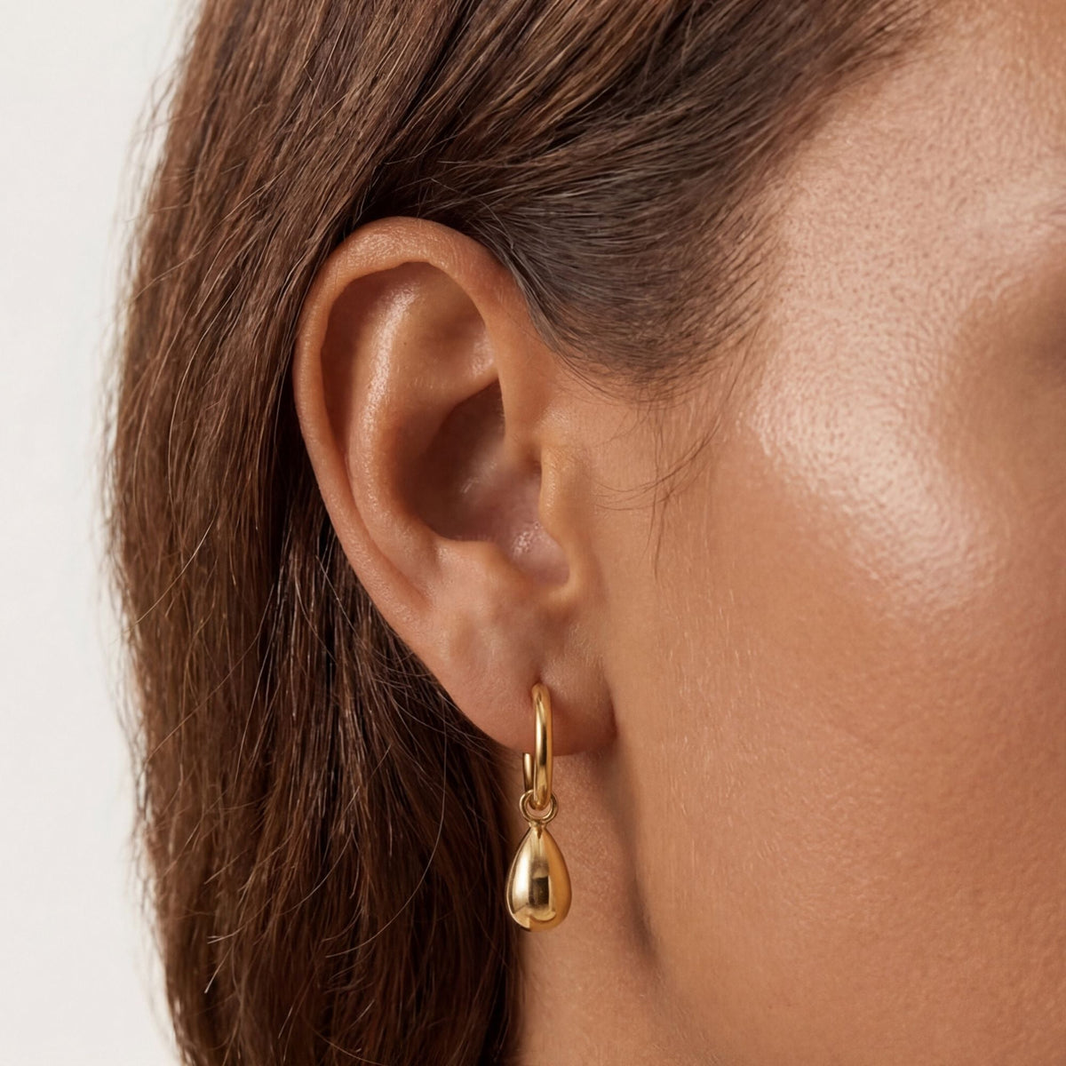 Teardrop Charm Huggie Hoop Earrings, Steel