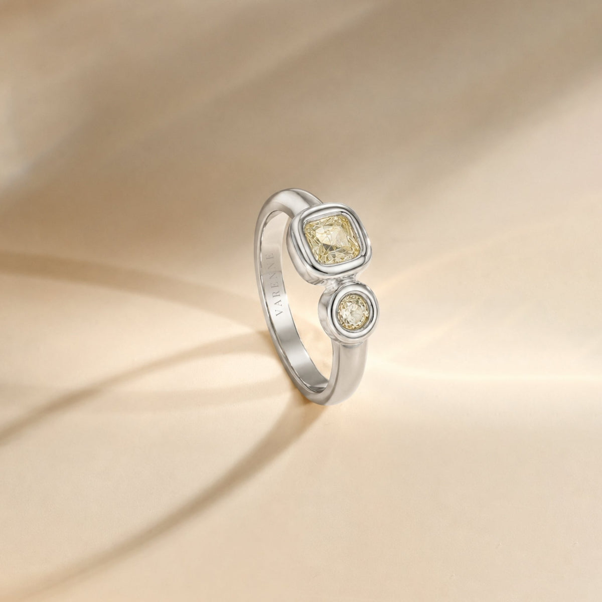 Yellow Zircon Two-Stone Swirl Ring, Stainless Steel — Zesty