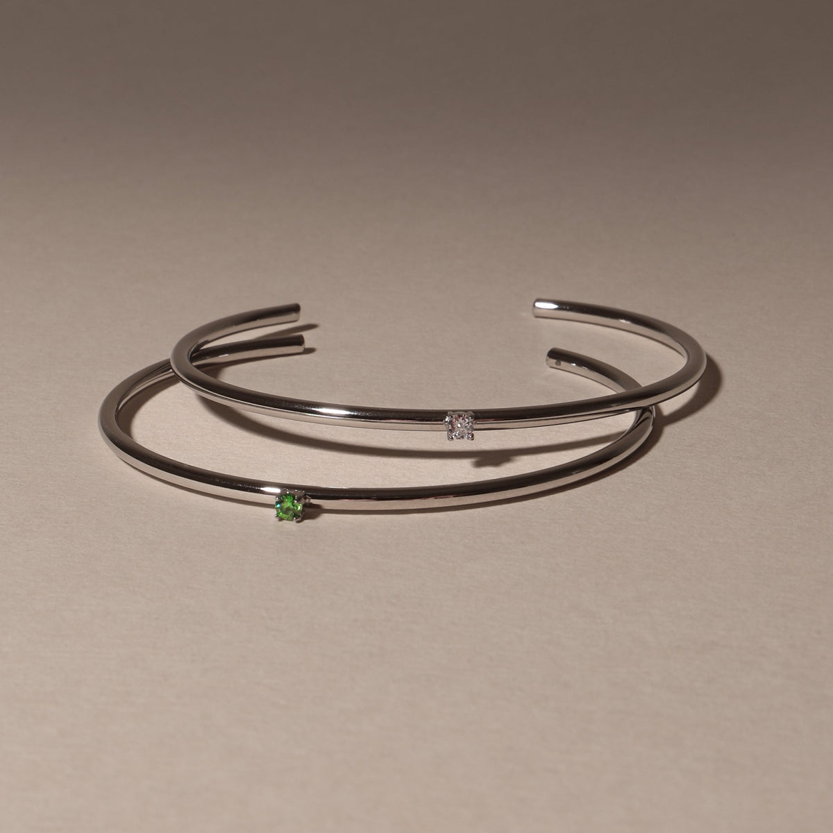 Green Zircon Open Cuff Bracelet, Steel