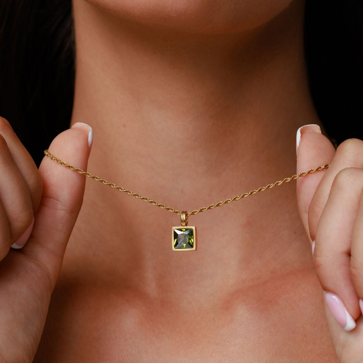 Square Green Zircon Rope Necklace — Verde