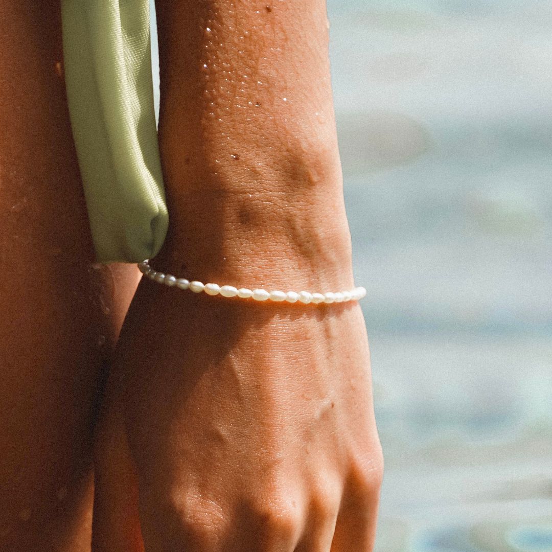 Freshwater Pearl Bracelet, 16–20 cm, Steel