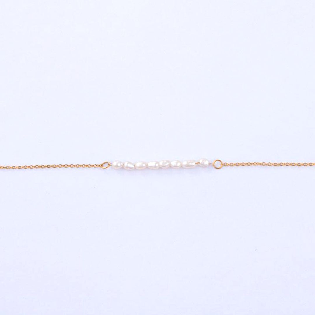 Mini Pearl Chain Bracelet, 15–18 cm, Gold PVD Steel