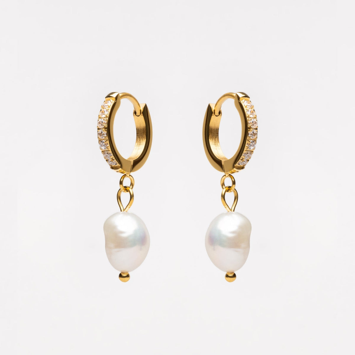Freshwater Pearl Drop Hoop Earrings, 13 mm