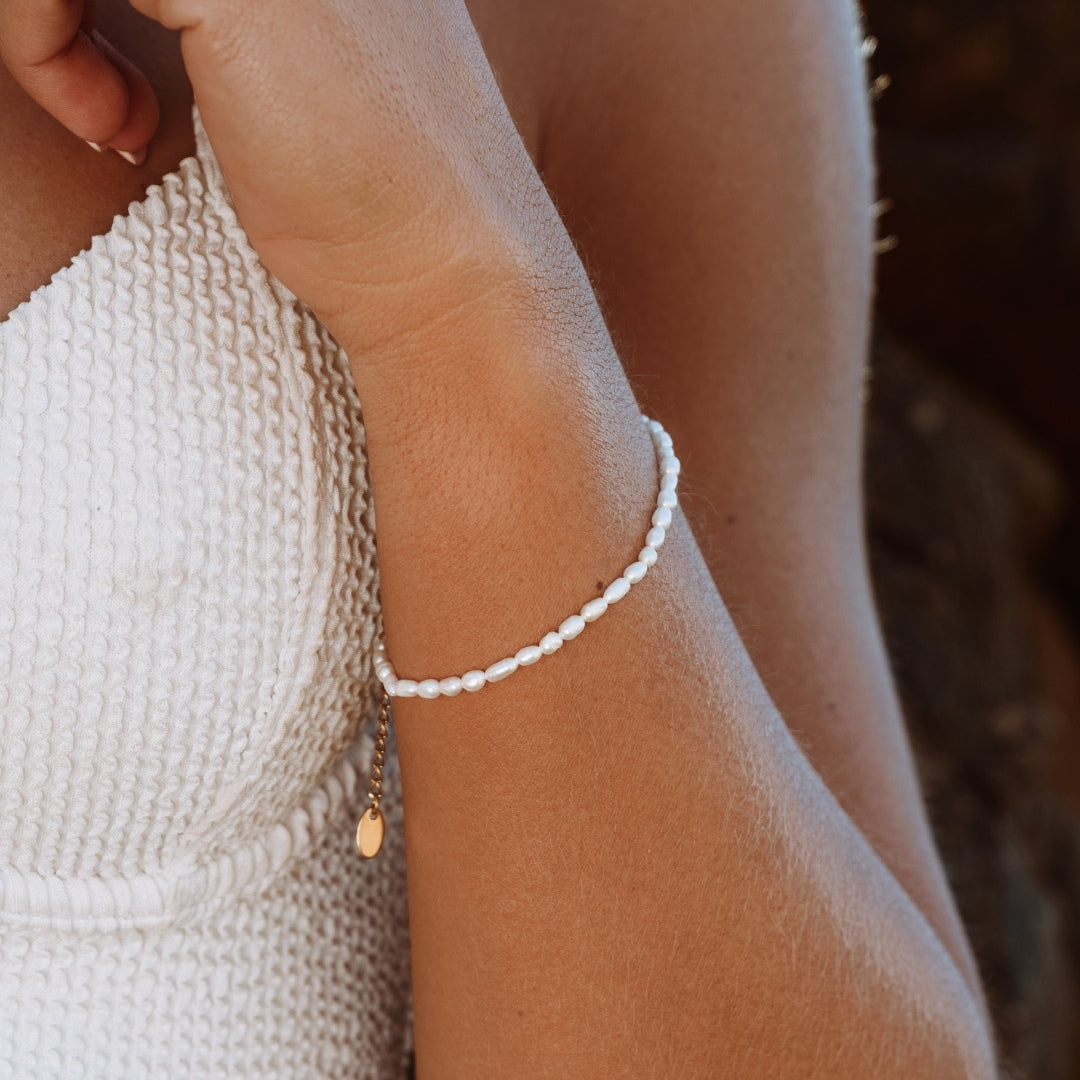 Freshwater Pearl Bracelet, 16–20 cm, Steel
